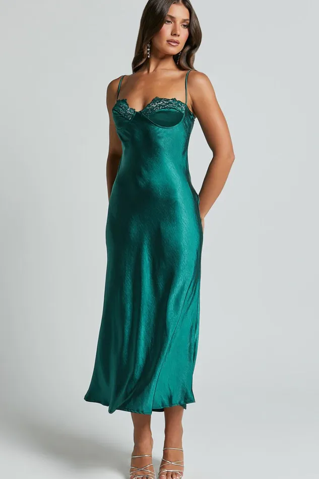 Clare Midi Dress 8211 Sleeveless Wide V Neck Cup Bust Slip Dress In Emerald Women Showpo Dresses