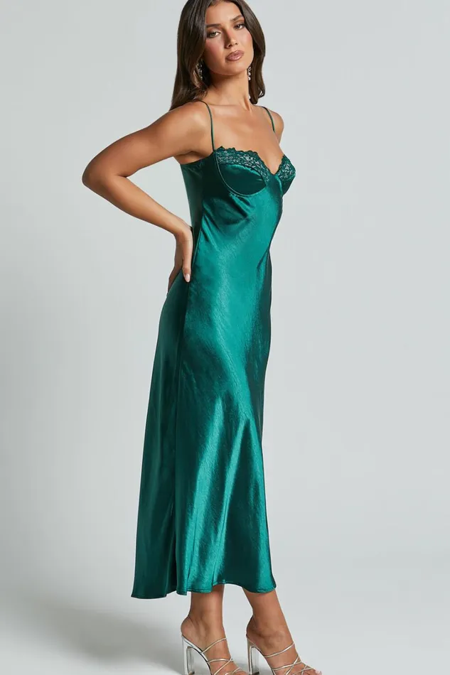Clare Midi Dress 8211 Sleeveless Wide V Neck Cup Bust Slip Dress In Emerald Women Showpo Dresses