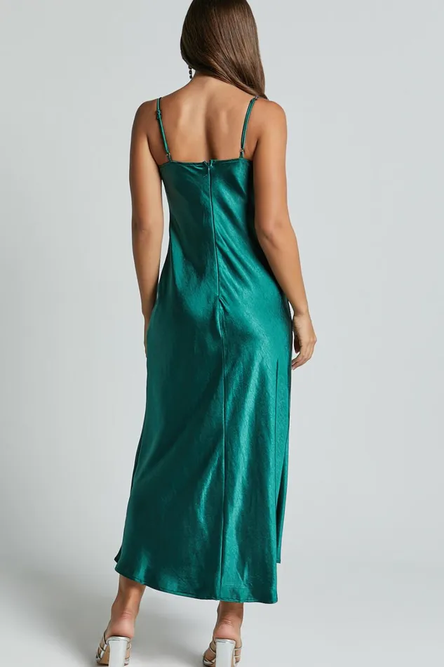 Clare Midi Dress 8211 Sleeveless Wide V Neck Cup Bust Slip Dress In Emerald Women Showpo Dresses