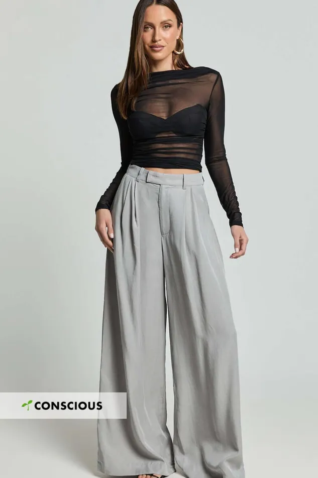 Clarke Pants 8211 High Waist Wide Leg Pants In Grey Women Showpo Conscious