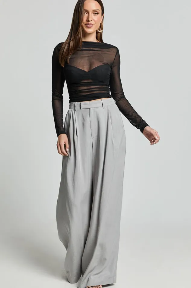 Clarke Pants 8211 High Waist Wide Leg Pants In Grey Women Showpo Conscious
