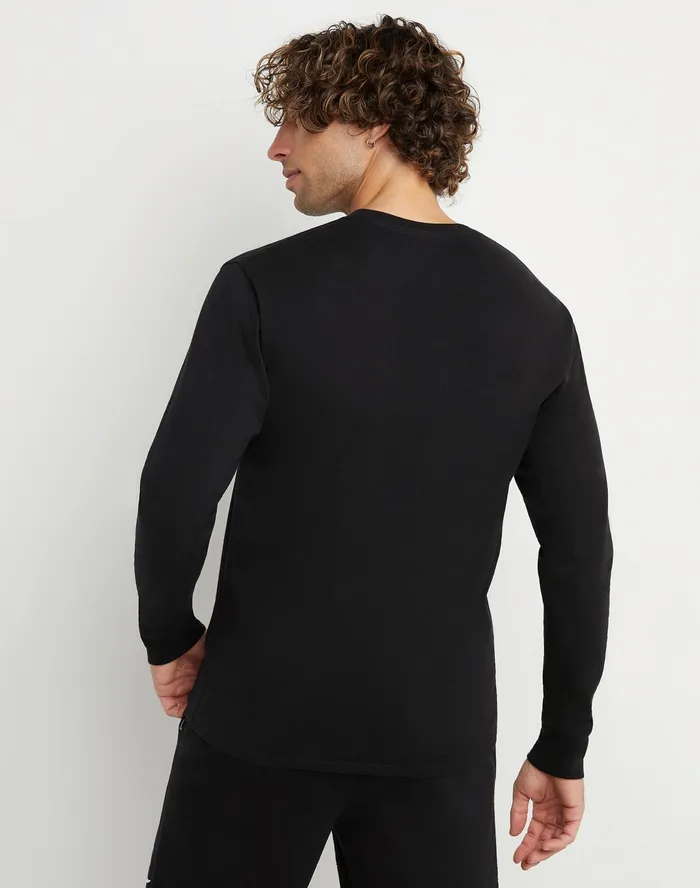 Classic Graphic LongSleeve TShirt Screenprint Script Logo Black Men Champion TShirts and Tops