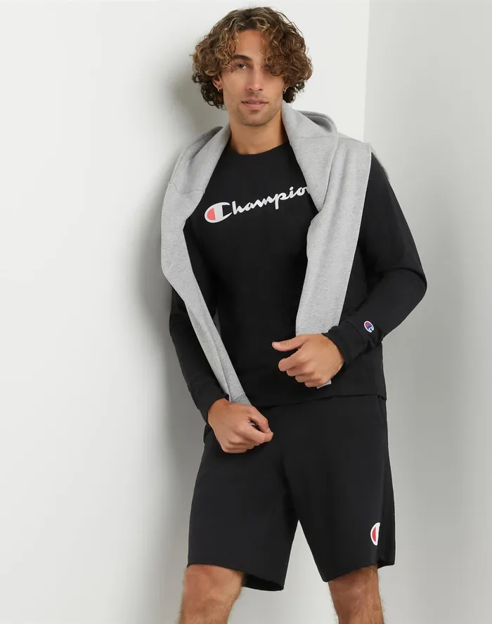 Classic Graphic LongSleeve TShirt Screenprint Script Logo Black Men Champion TShirts and Tops