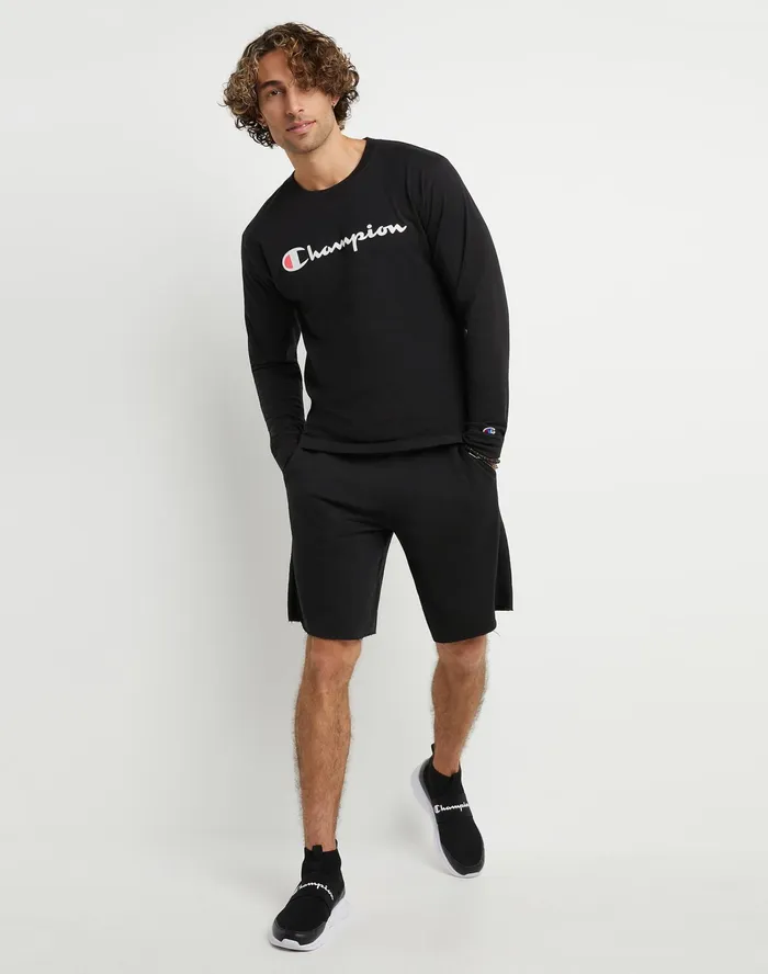 Classic Graphic LongSleeve TShirt Screenprint Script Logo Black Men Champion TShirts and Tops