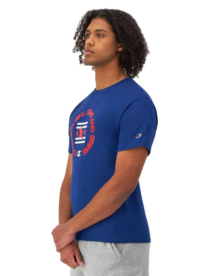 Classic Graphic TShirt Champion Athletic Stars and Stripes Jewel Sapphire Men Champion TShirts and Tops