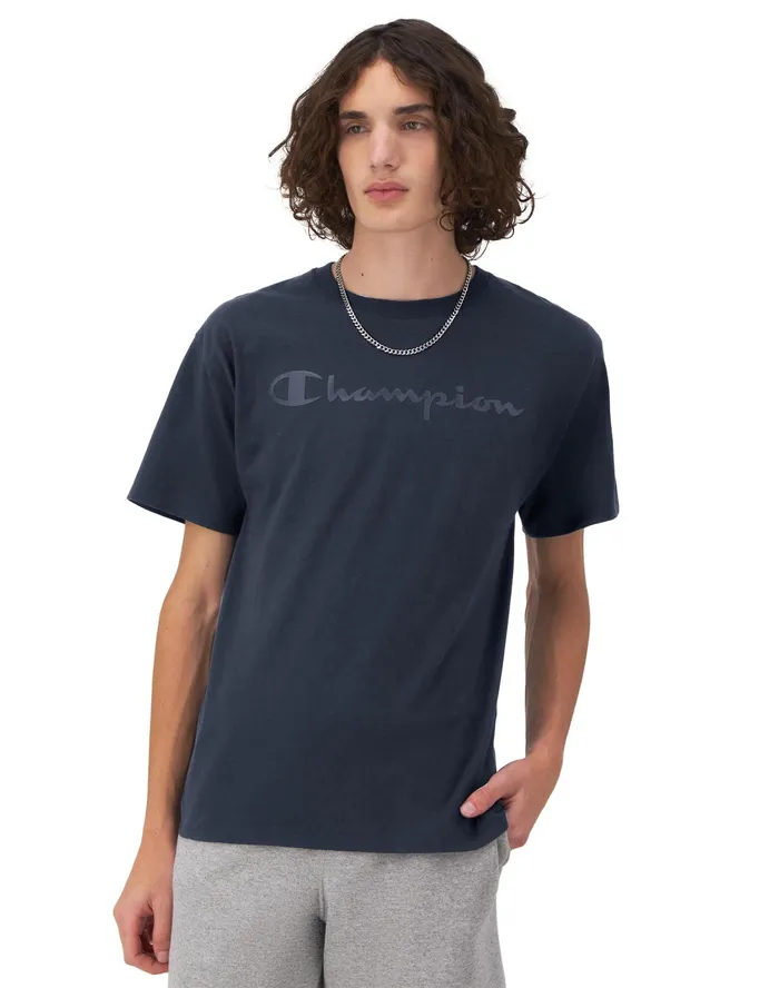 Classic Graphic TShirt Script Logo Navy Men Champion TShirts and Tops