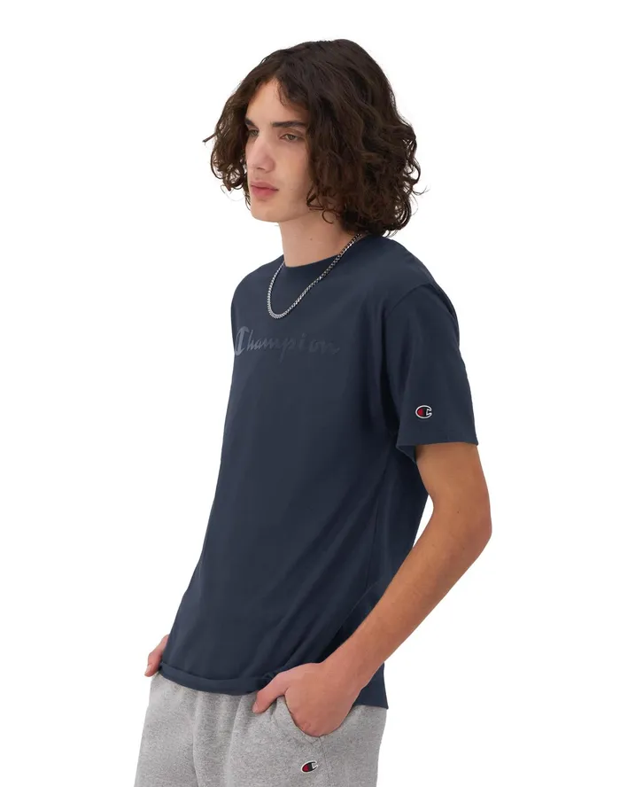 Classic Graphic TShirt Script Logo Navy Men Champion TShirts and Tops