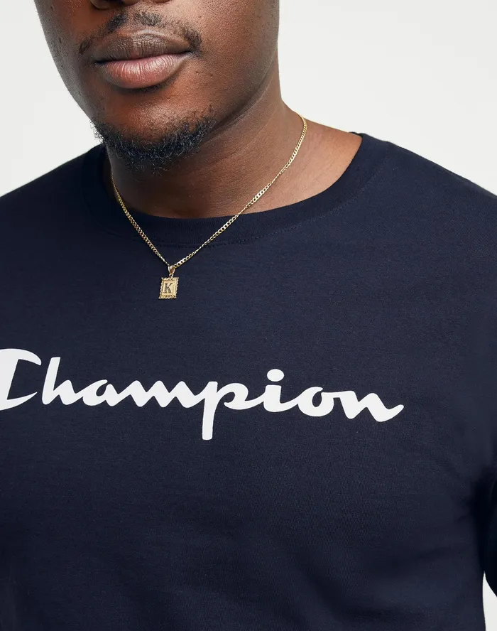 Classic Graphic TShirt Script Logo Navy Men Champion TShirts and Tops