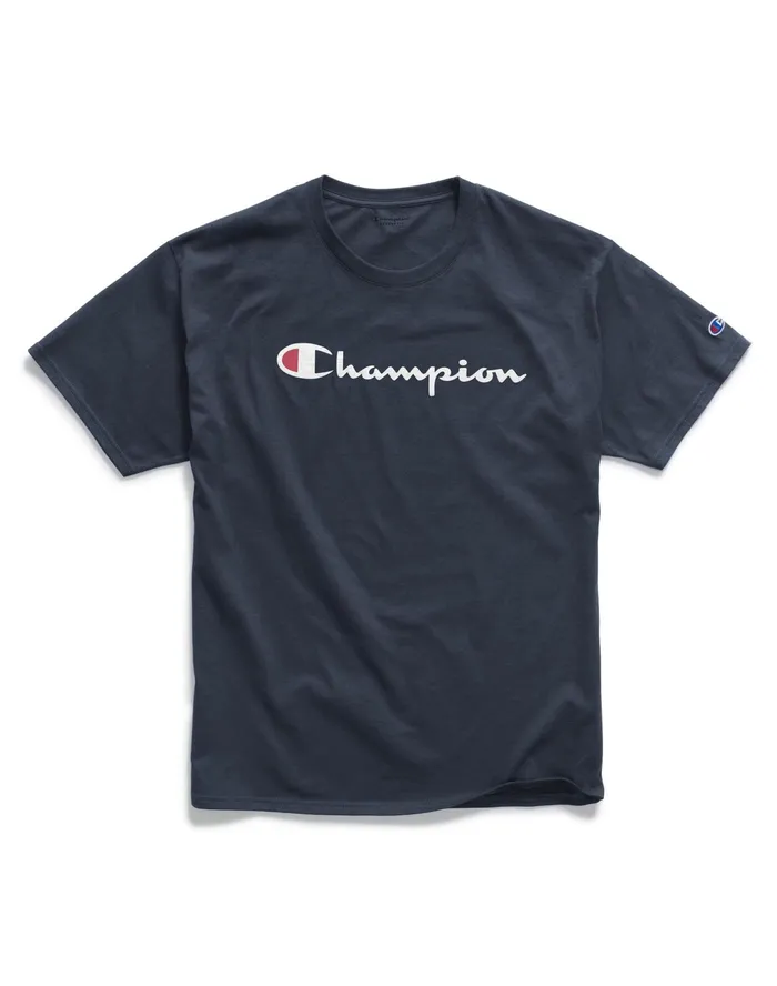 Classic Graphic TShirt Script Logo Navy Men Champion TShirts and Tops
