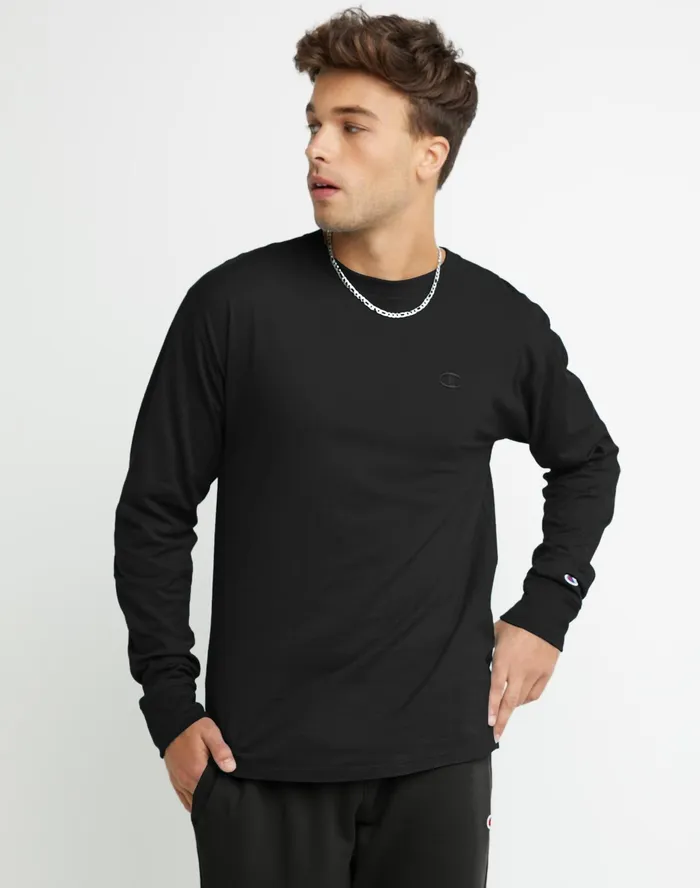 Classic Long Sleeve TShirt Embroidered C Logo Black Men Champion TShirts and Tops