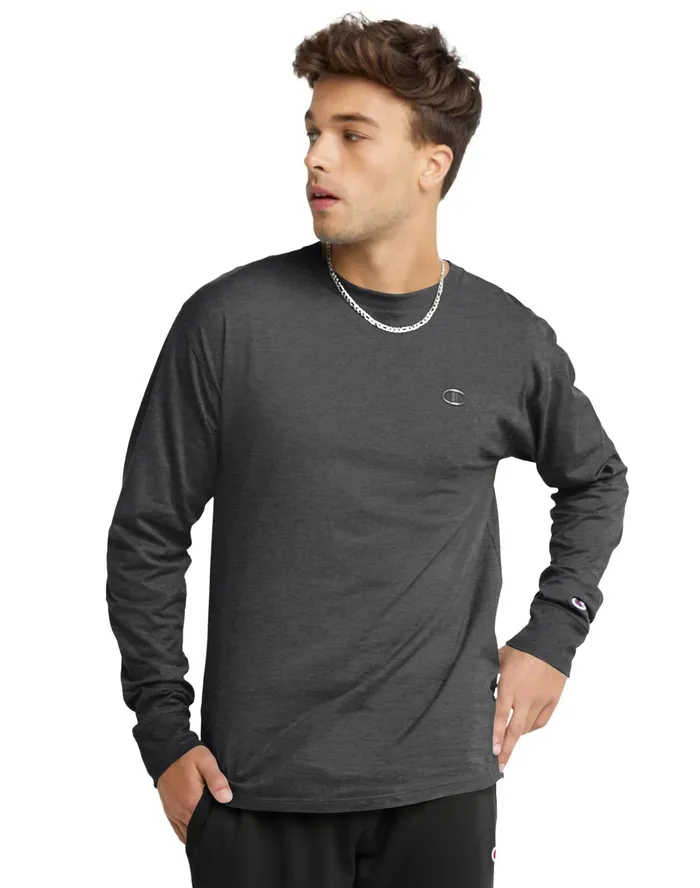 Classic Long Sleeve TShirt Embroidered C Logo Granite Heather Men Champion TShirts and Tops Classic Long Sleeve TShirt Embroidered C Logo Granite Heather Men Champion TShirts and Tops