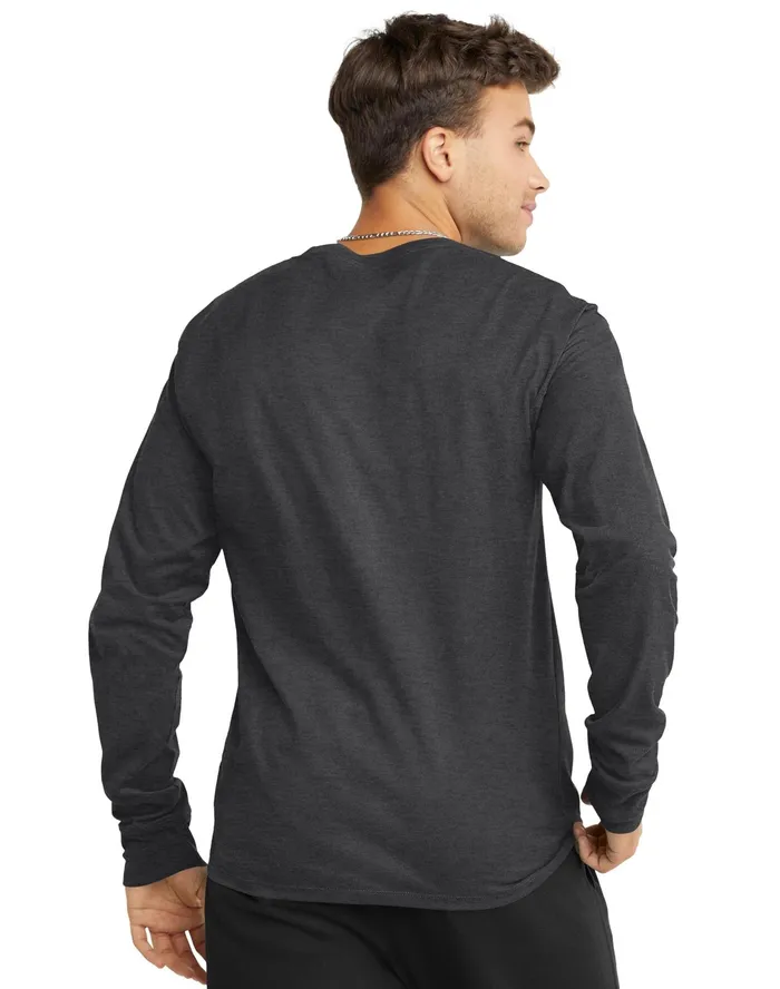 Classic Long Sleeve TShirt Embroidered C Logo Granite Heather Men Champion TShirts and Tops