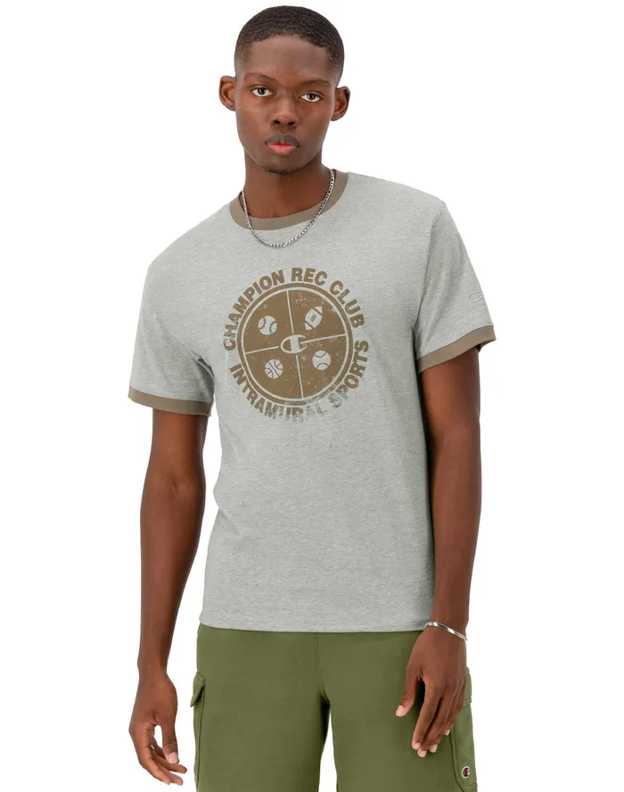 Classic Ringer Graphic TShirt Rec Club Intramural Oxford Grey Men Champion TShirts and Tops