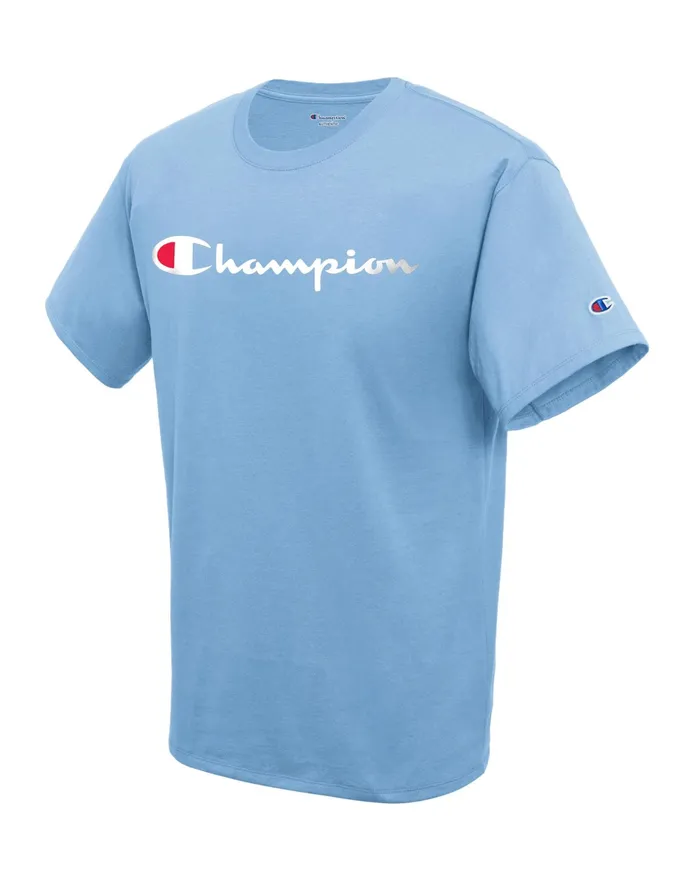 Classic TShirt Script Logo Swiss Blue Men Champion TShirts and Tops