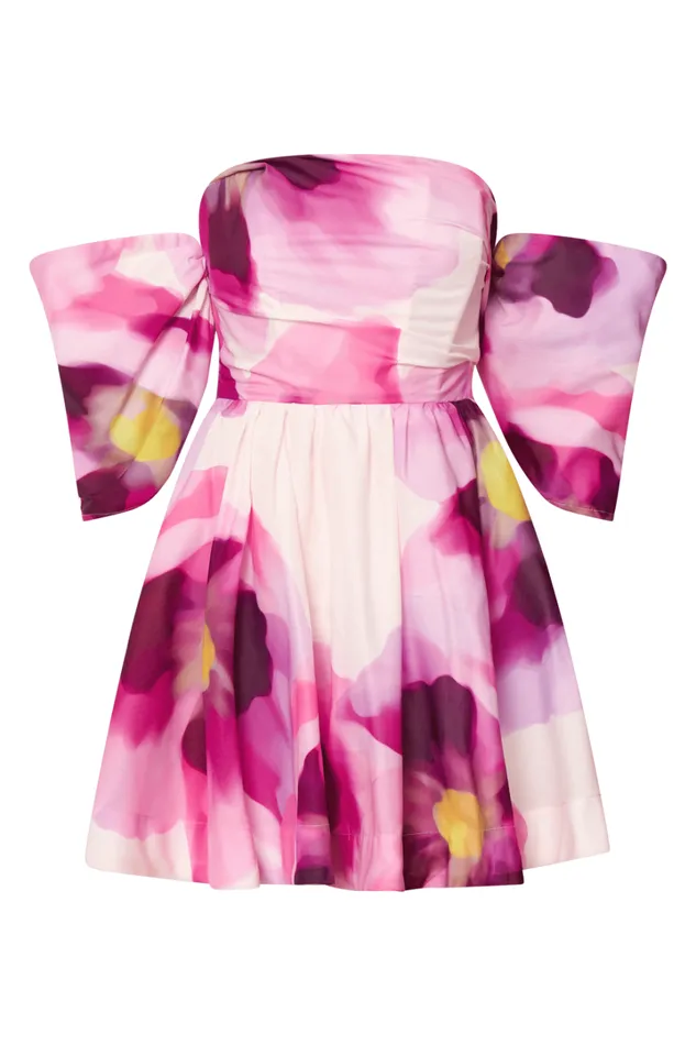 Claudie Off Shoulder Mini Dress In Zinnia Bloom Women Showpo Dresses