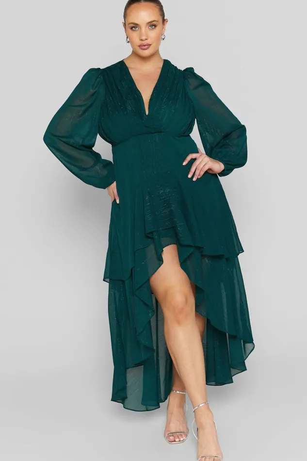 Claudita Midi Dress 8211 Long Sleeve High Low Hem Dress In Emerald Women Showpo Curve Clothes