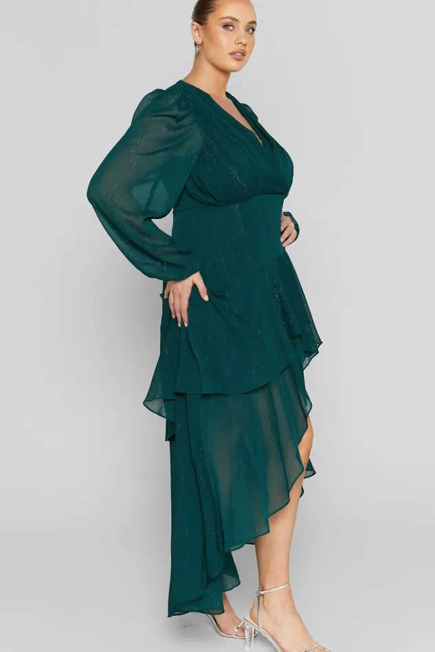 Claudita Midi Dress 8211 Long Sleeve High Low Hem Dress In Emerald Women Showpo Curve Clothes