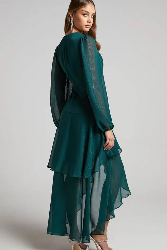 Claudita Midi Dress 8211 Long Sleeve High Low Hem Dress In Emerald Women Showpo Curve Clothes
