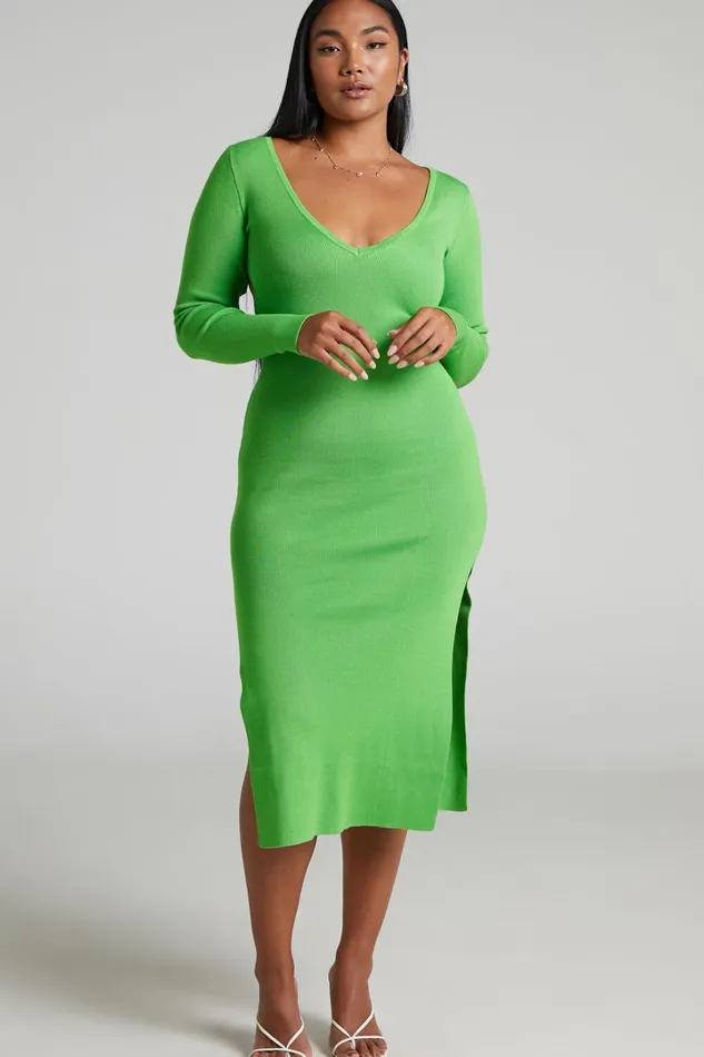 Clymene Midi Dress 8211 Side Cut Out Knit Dress In Lime Women Showpo Dresses