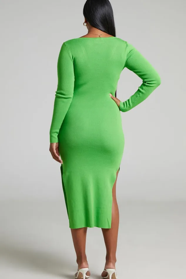 Clymene Midi Dress 8211 Side Cut Out Knit Dress In Lime Women Showpo Dresses