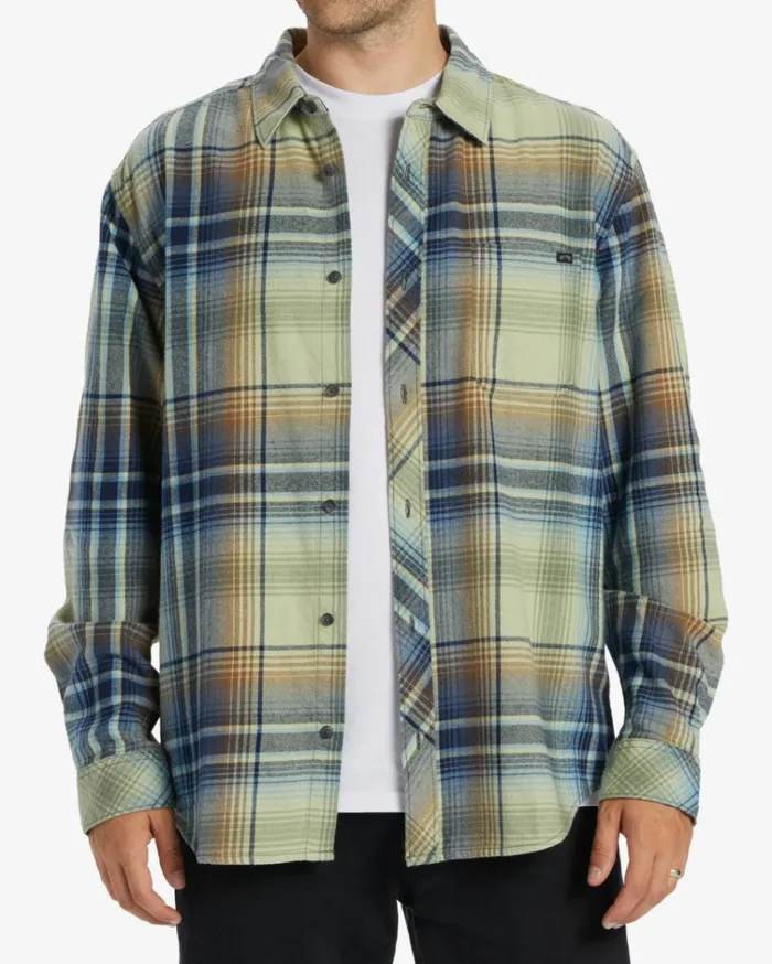 Coastline Flannel Long Sleeve Shirt Light Sage Men Billabong Shirts