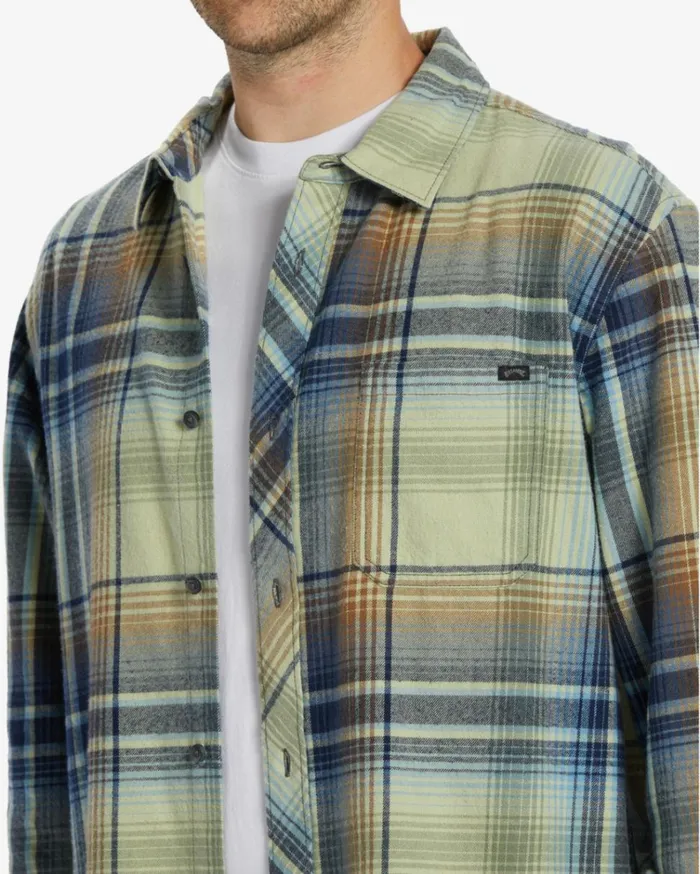 Coastline Flannel Long Sleeve Shirt Light Sage Men Billabong Shirts