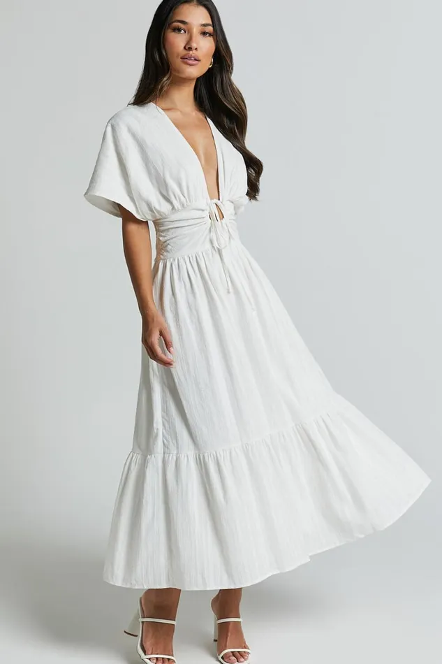 Colette Midi Dress 8211 Short Sleeve Plunge Neck Tie A Line Dress In White Women Showpo Dresses Colette Midi Dress 8211 Short Sleeve Plunge Neck Tie A Line Dress In White Women Showpo Dresses