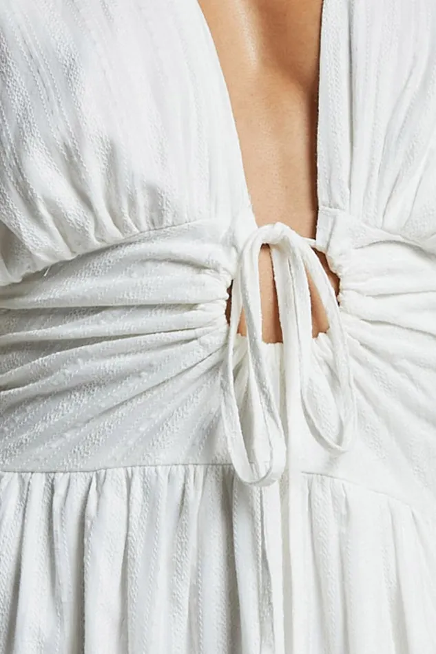 Colette Midi Dress 8211 Short Sleeve Plunge Neck Tie A Line Dress In White Women Showpo Dresses