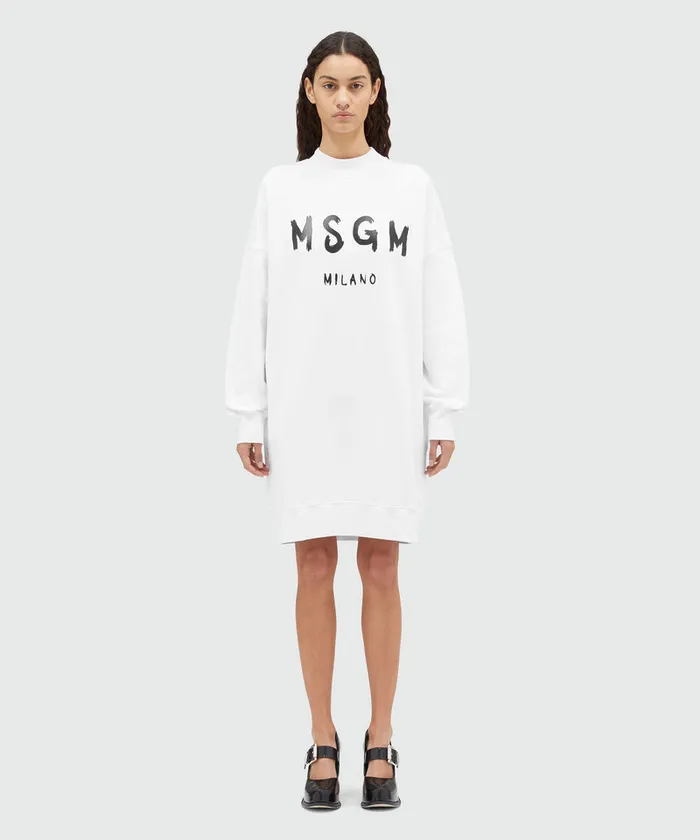 Cotton Dress With Brushed Logo Women MSGM Dresses