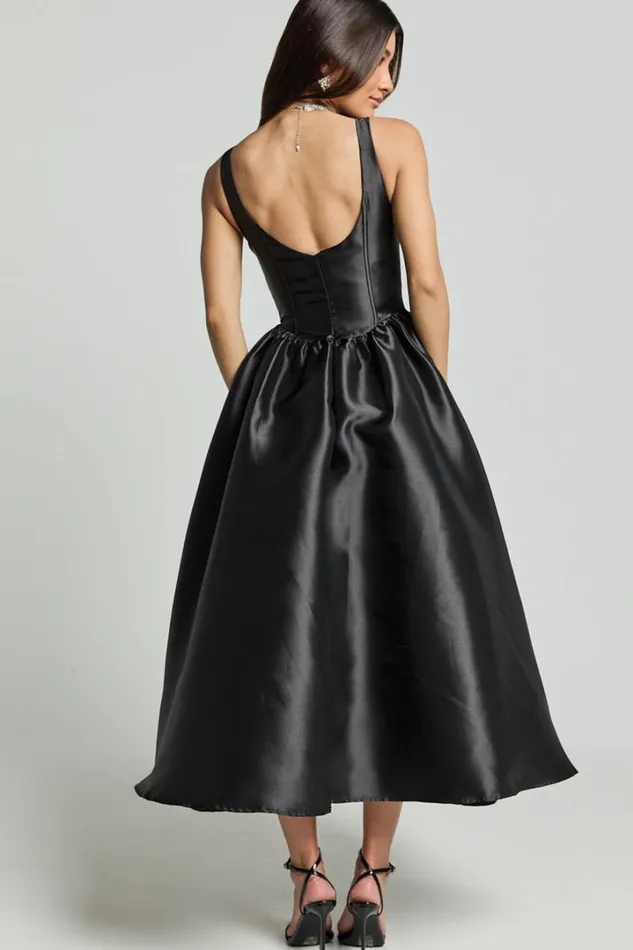 Courtney Midi Dress 8211 Corset Panel Low Back Dress In Black Women Showpo Curve Clothes
