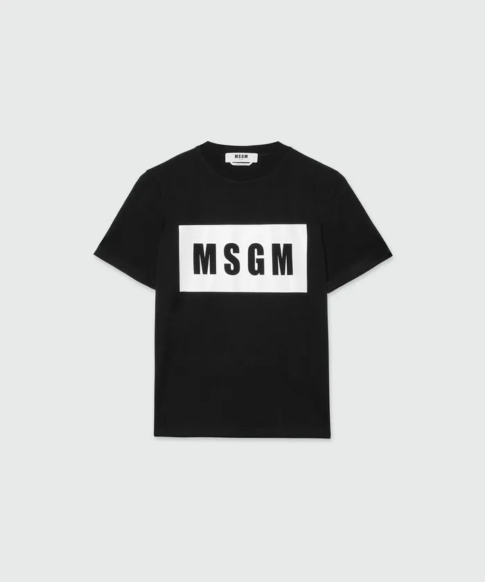 Crew Neck TShirt With Box Logo Women MSGM Tshirts