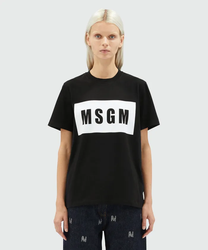 Crew Neck TShirt With Box Logo Women MSGM Tshirts
