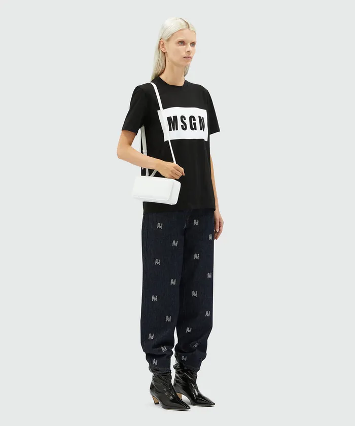 Crew Neck TShirt With Box Logo Women MSGM Tshirts