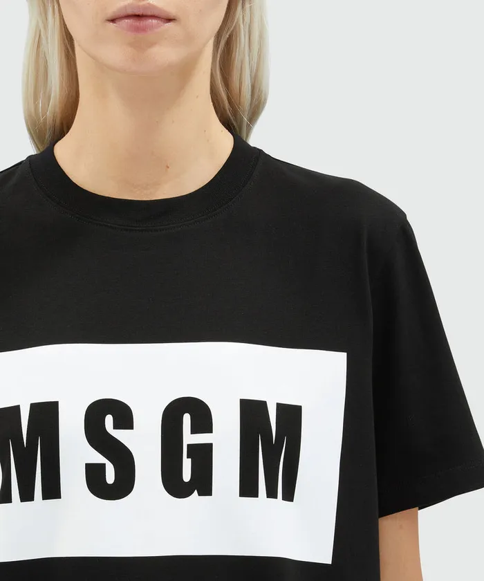 Crew Neck TShirt With Box Logo Women MSGM Tshirts