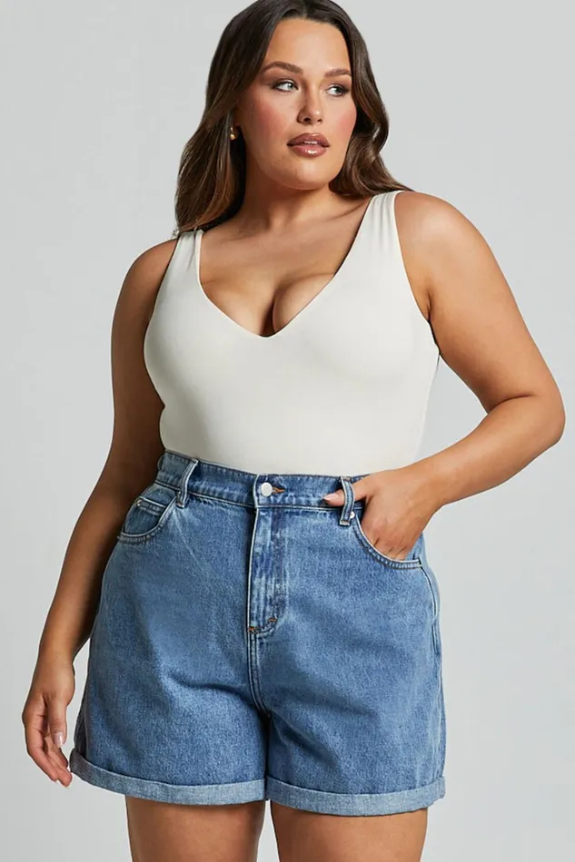 Cristiana Shorts 8211 High Waisted Cuffed Denim In Blue Women Showpo Curve Clothes