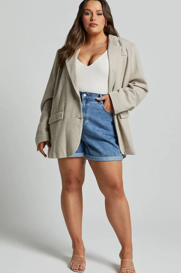 Cristiana Shorts 8211 High Waisted Cuffed Denim In Blue Women Showpo Curve Clothes