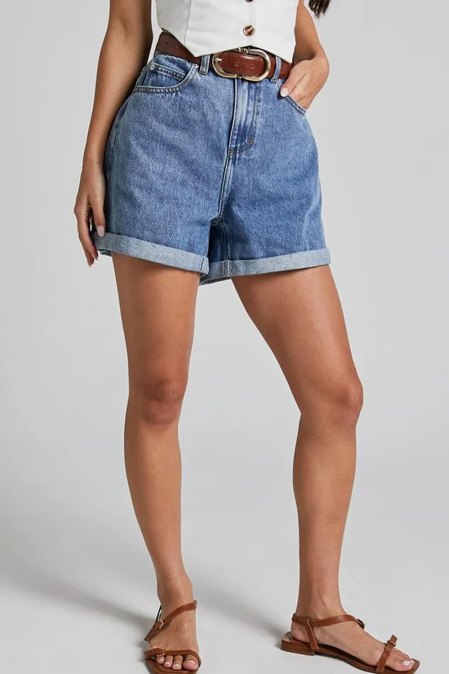 Cristiana Shorts 8211 High Waisted Cuffed Denim In Blue Women Showpo Curve Clothes