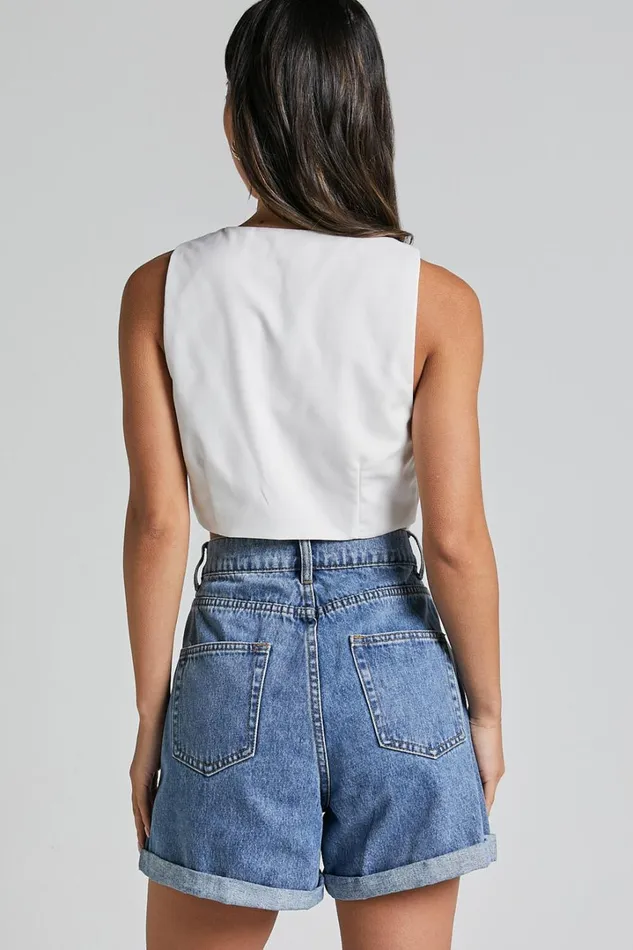 Cristiana Shorts 8211 High Waisted Cuffed Denim In Blue Women Showpo Curve Clothes