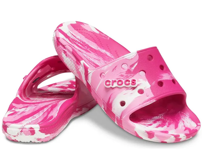 Crocs Classic Crocs Marbled Slide Candy Pink Pink Lemonade WomensMens Sandals