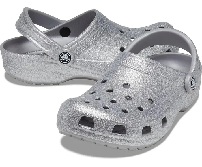 Crocs Classic Glitter Clog Silver Womens Clogs
