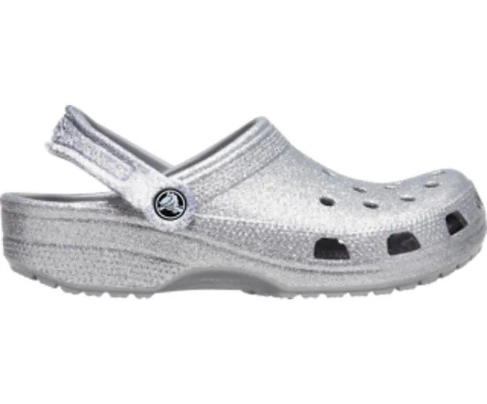 Crocs Classic Glitter Clog Silver Womens Clogs