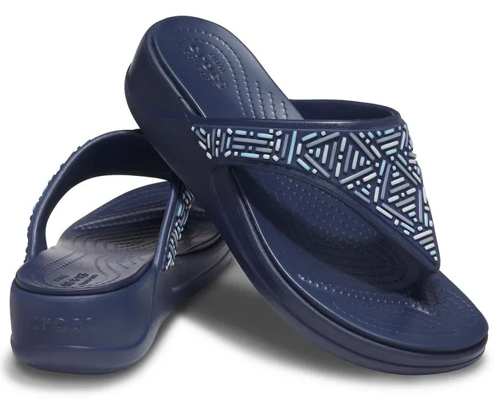 Crocs Crocs Monterey Beaded Wedge Flip Navy Womens Sandals