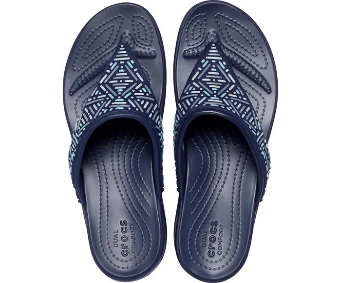 Crocs Crocs Monterey Beaded Wedge Flip Navy Womens Sandals