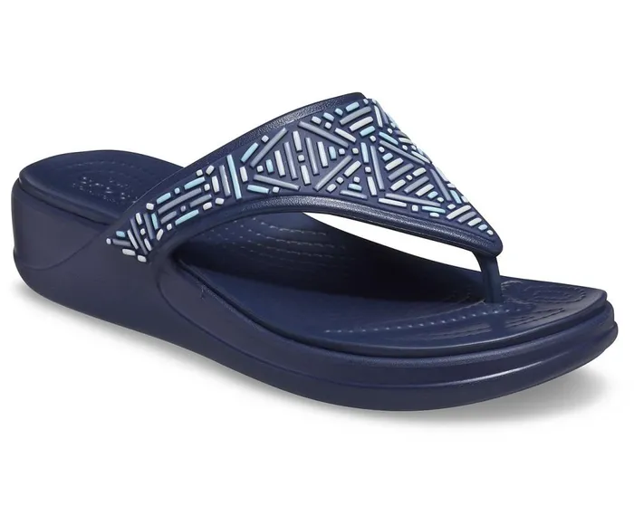 Crocs Crocs Monterey Beaded Wedge Flip Navy Womens Sandals