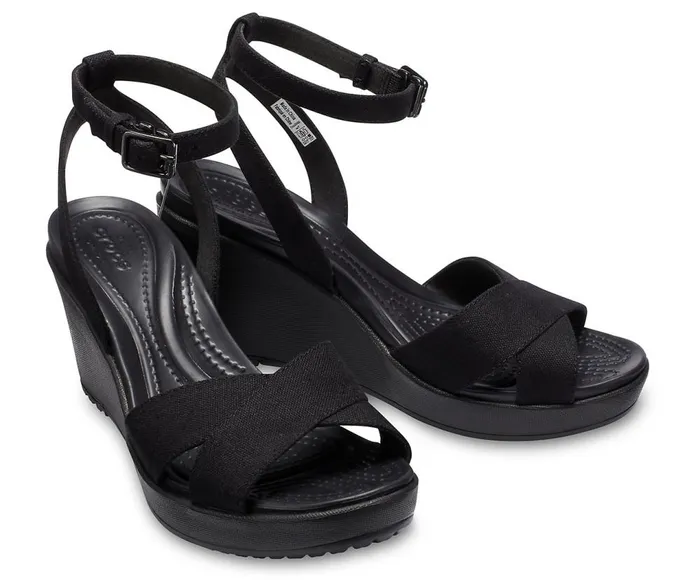 Crocs Leigh II CrossStrap Ankle Wedge Black Black Womens Wedges
