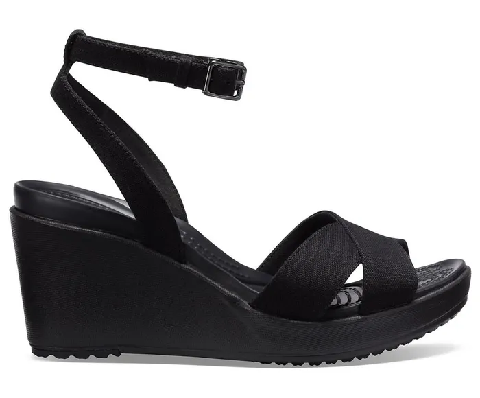 Crocs Leigh II CrossStrap Ankle Wedge Black Black Womens Wedges