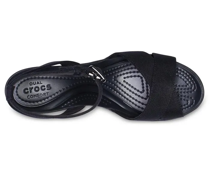 Crocs Leigh II CrossStrap Ankle Wedge Black Black Womens Wedges