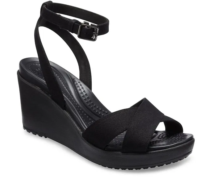 Crocs Leigh II CrossStrap Ankle Wedge Black Black Womens Wedges