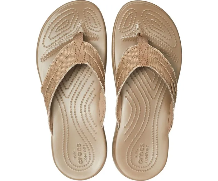 Crocs Santa Cruz Canvas Flip Khaki Walnut Mens Sandals