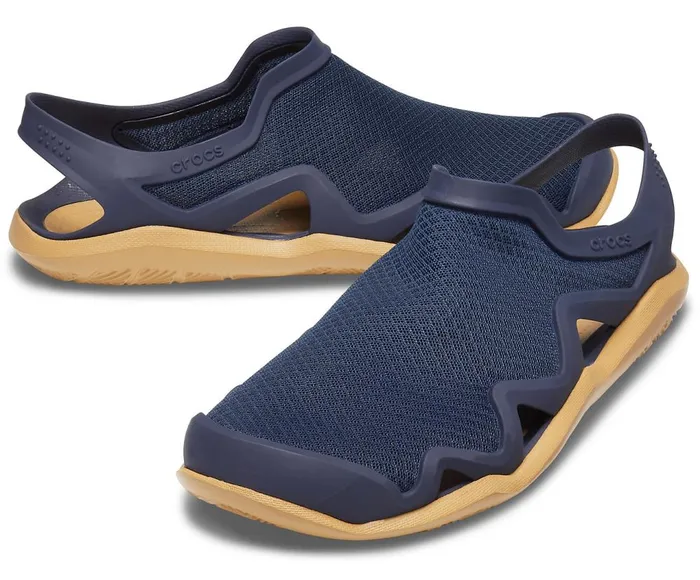Crocs Swiftwater Mesh Wave Navy Tan Mens Sandals